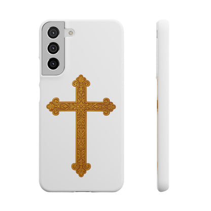 White Samsung Snap Case – Gold Cross Design