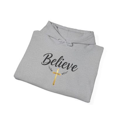Believe - Women's Christian Hoodie with Golden Cross