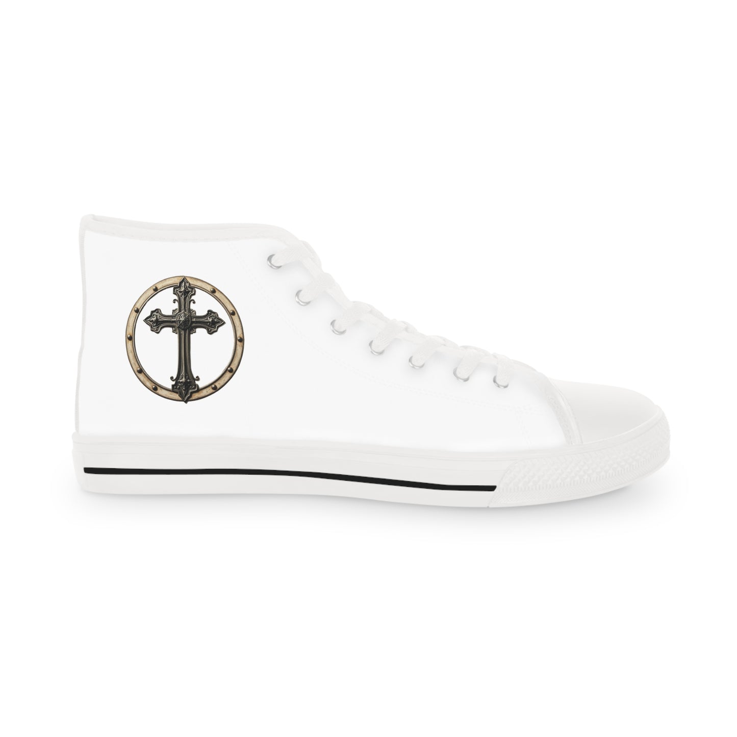 Iron Faith – Men’s High-Top Canvas Sneakers with Cross & Riveted Iron Emblem