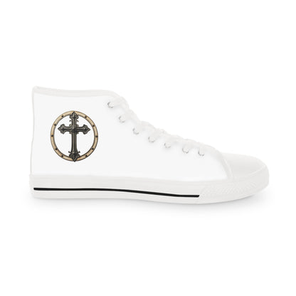 Iron Faith – Men’s High-Top Canvas Sneakers with Cross & Riveted Iron Emblem