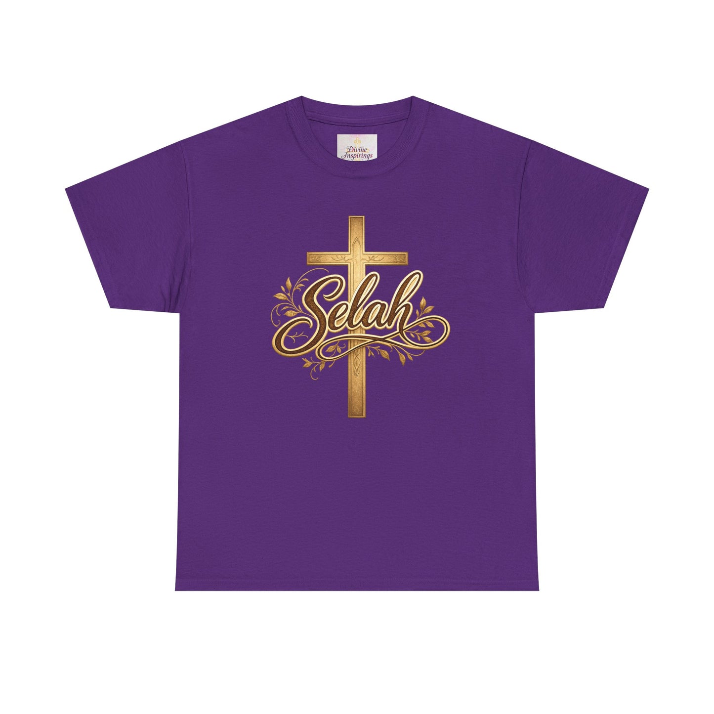 Selah Cross Tee — Women's Christian T‑Shirt with Gold Script