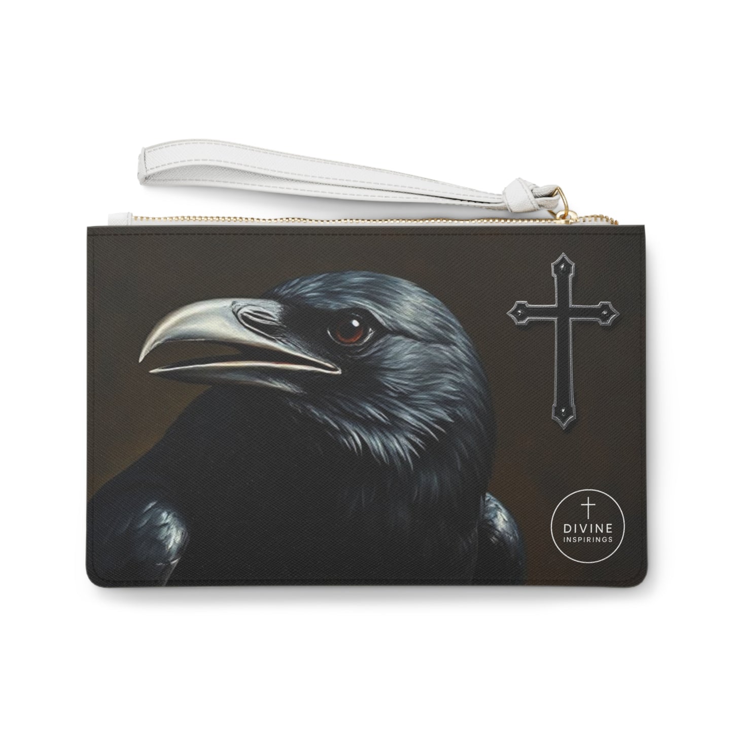 Faith & Shadow Clutch – Black Cross with Crow Portrait