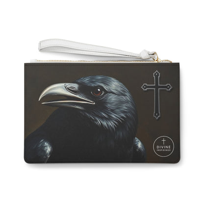 Faith & Shadow Clutch – Black Cross with Crow Portrait