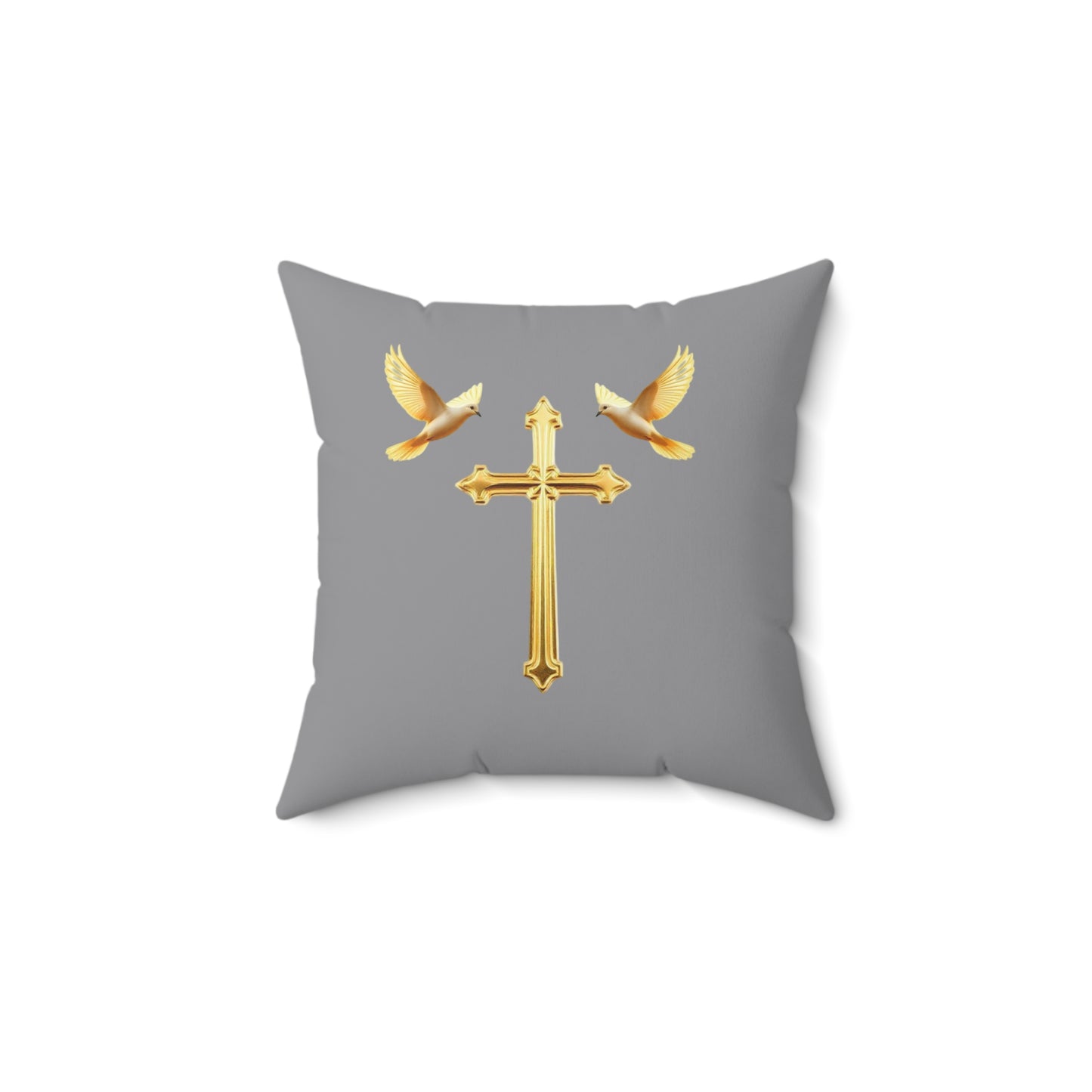 Soaring in Faith in Grey – Gold Cross & Doves Throw Pillow