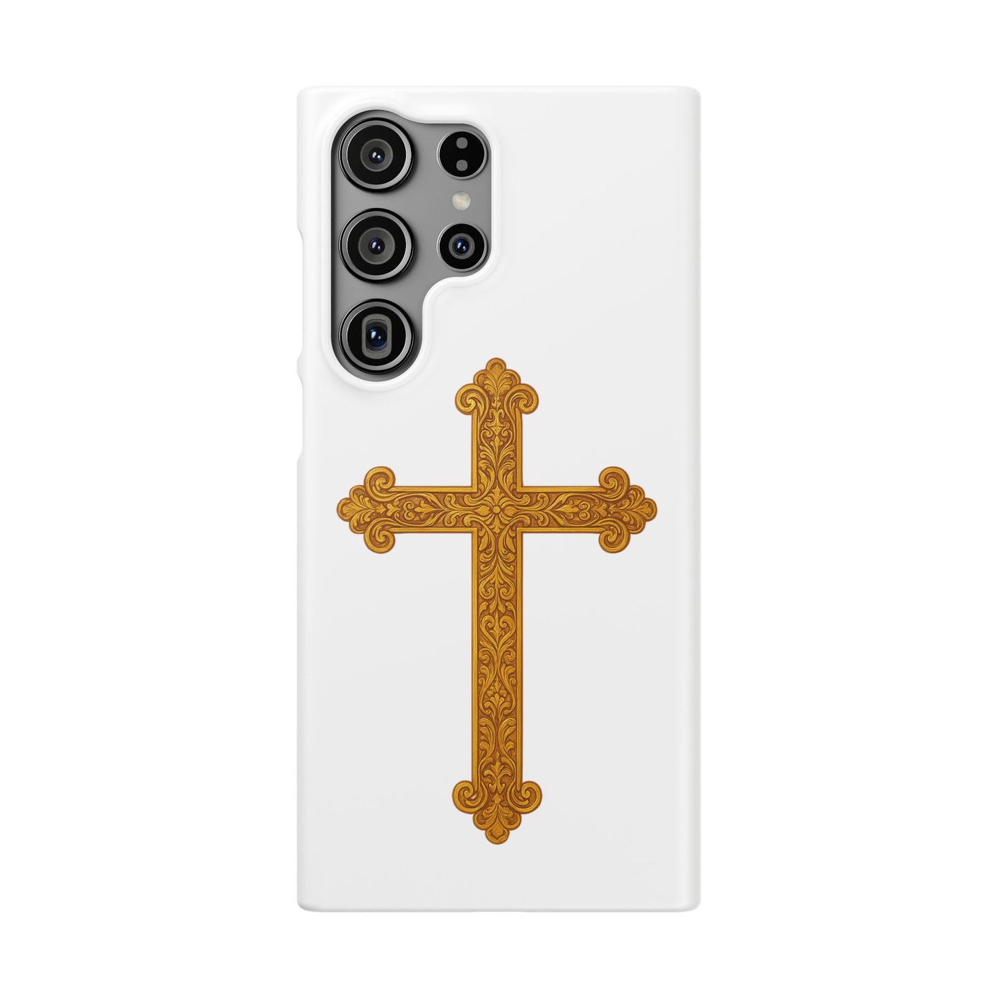 White Samsung Snap Case – Gold Cross Design