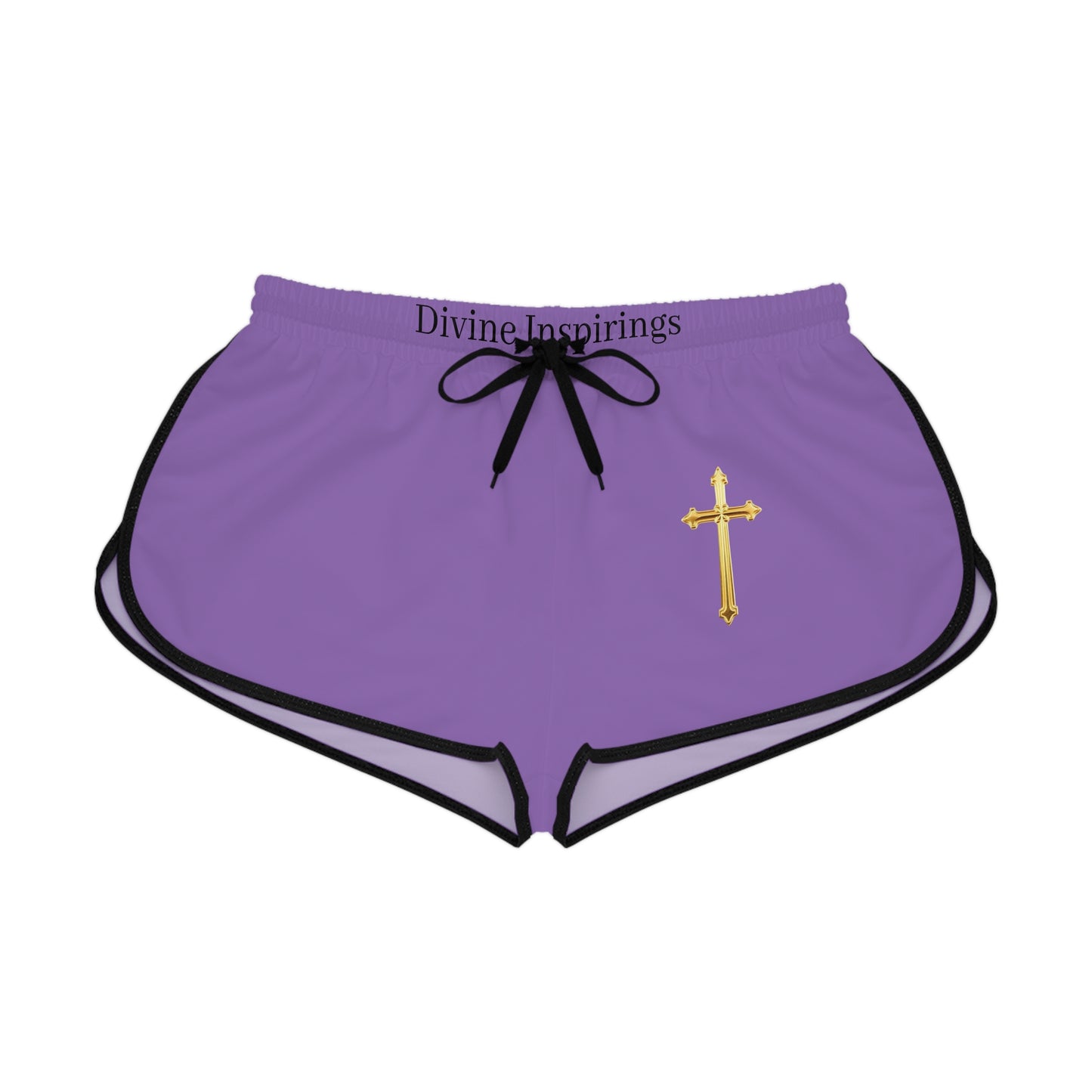 Golden Grace Women's Shorts in Purple with Gold Cross Design