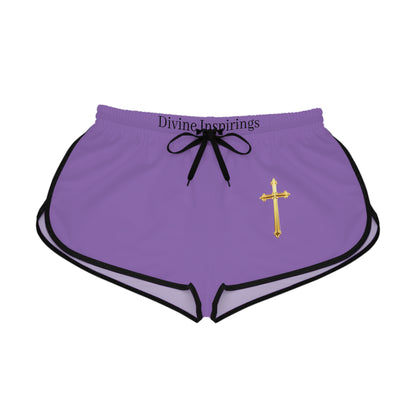 Golden Grace Women's Shorts in Purple with Gold Cross Design