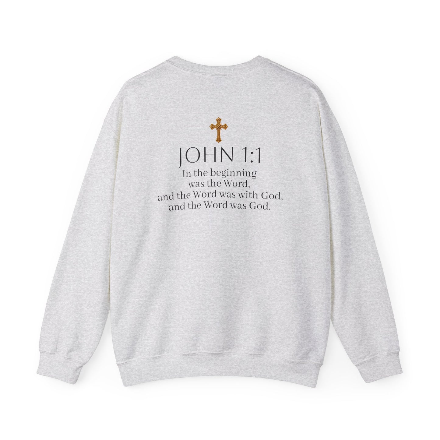“The Word Eternal” – Women’s Christian Sweatshirt with Bold Dark Lettering (John 1:1)