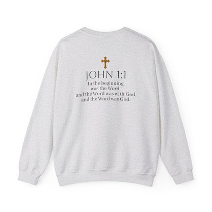 “The Word Eternal” – Women’s Christian Sweatshirt with Bold Dark Lettering (John 1:1)