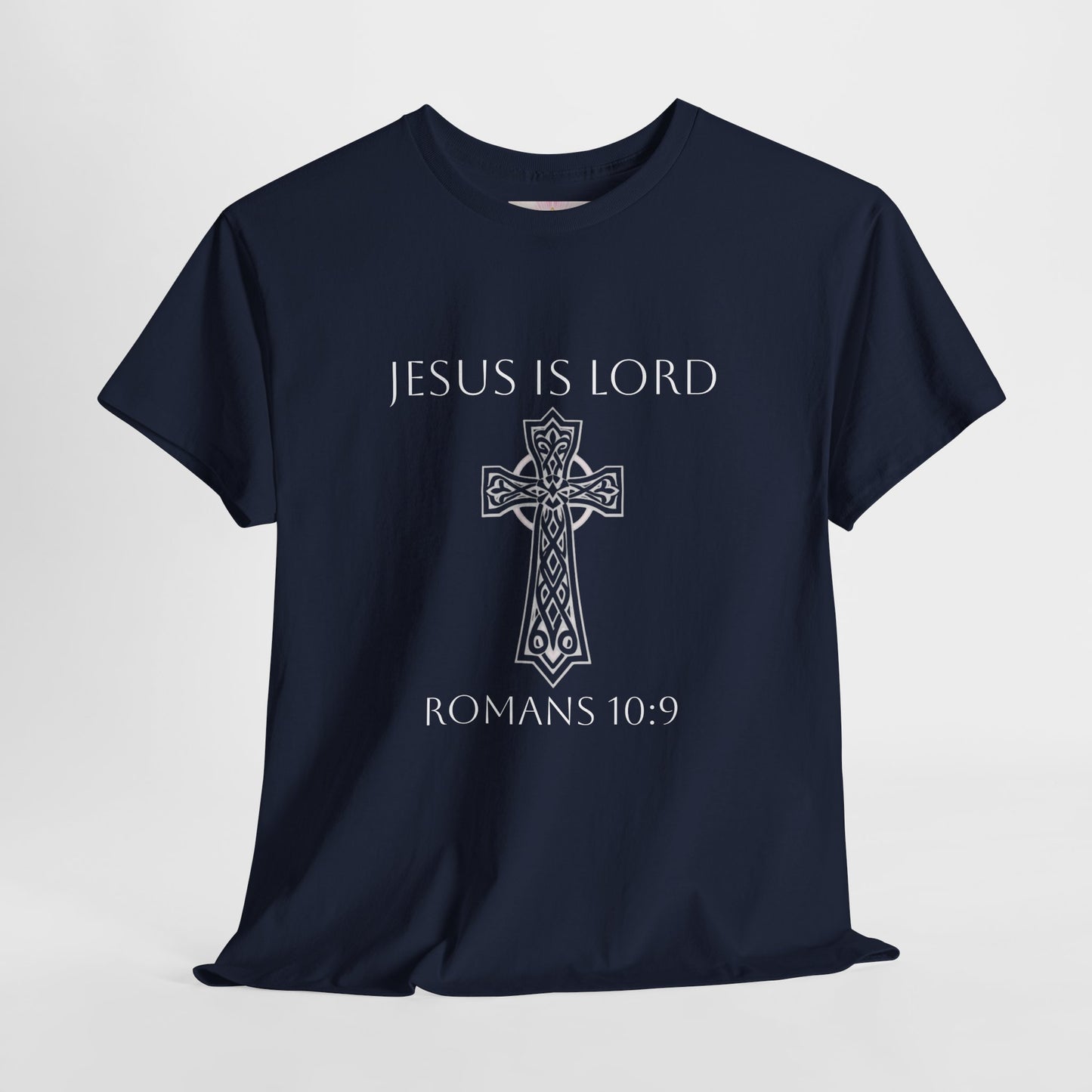 Jesus Is Lord – Romans 10:9 Men’s Bold Faith Tee (White Lettering)