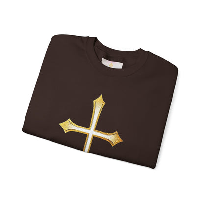 Men’s Gold Cross Sweatshirt – Bold Christian Faith Apparel