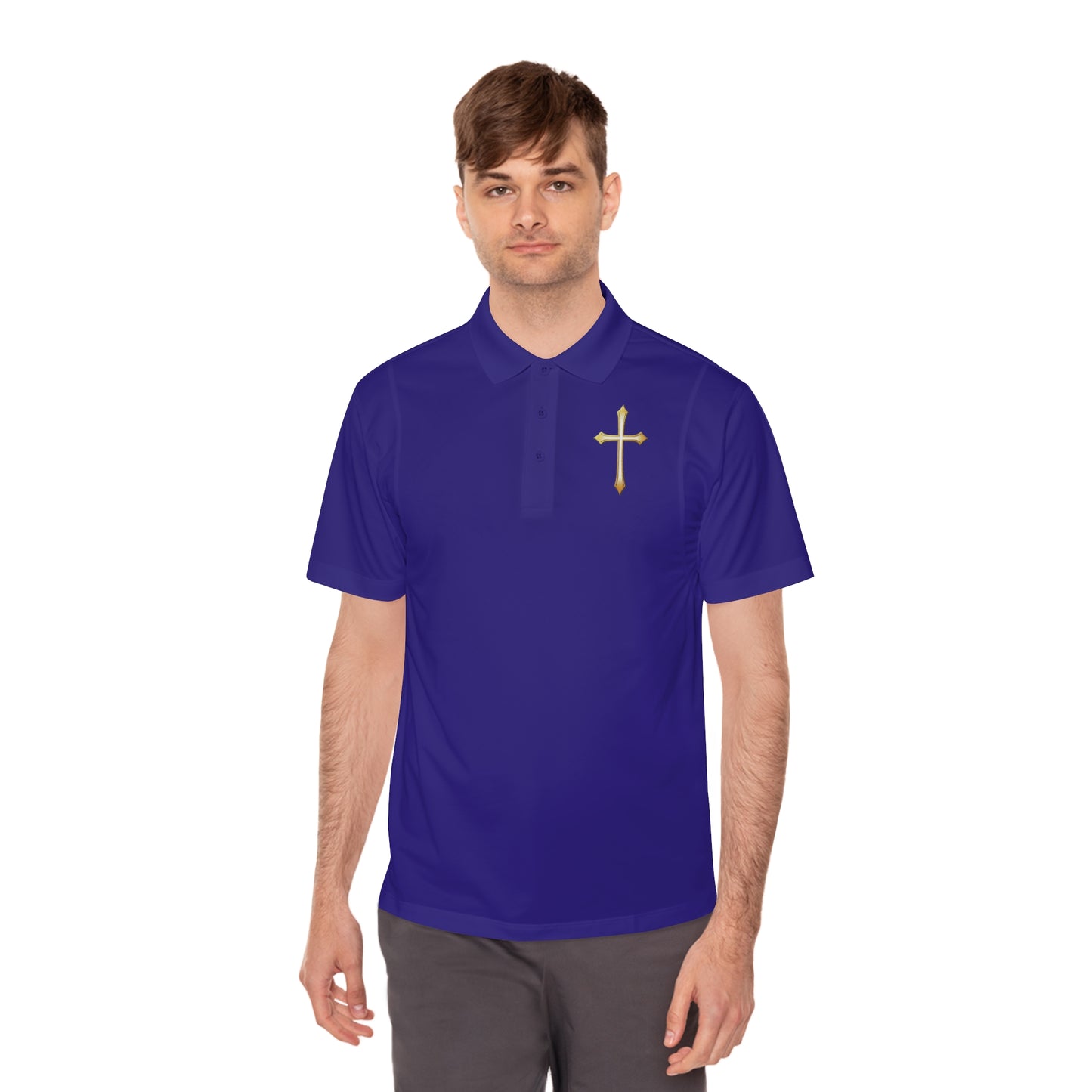 Men’s Modern Gold Cross Polo Shirt – Sleek Faith-Inspired Design