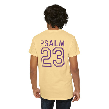 Psalm 23 Men’s T-Shirt – Inspired Sports-Style Shirt (Purple Lettering)