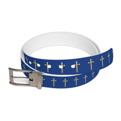 Crown of Light Belt in Navy – Gold Cross Pattern