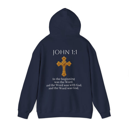 “The Word Eternal” – Men’s Christian Hoodie with White Lettering (John 1:1)