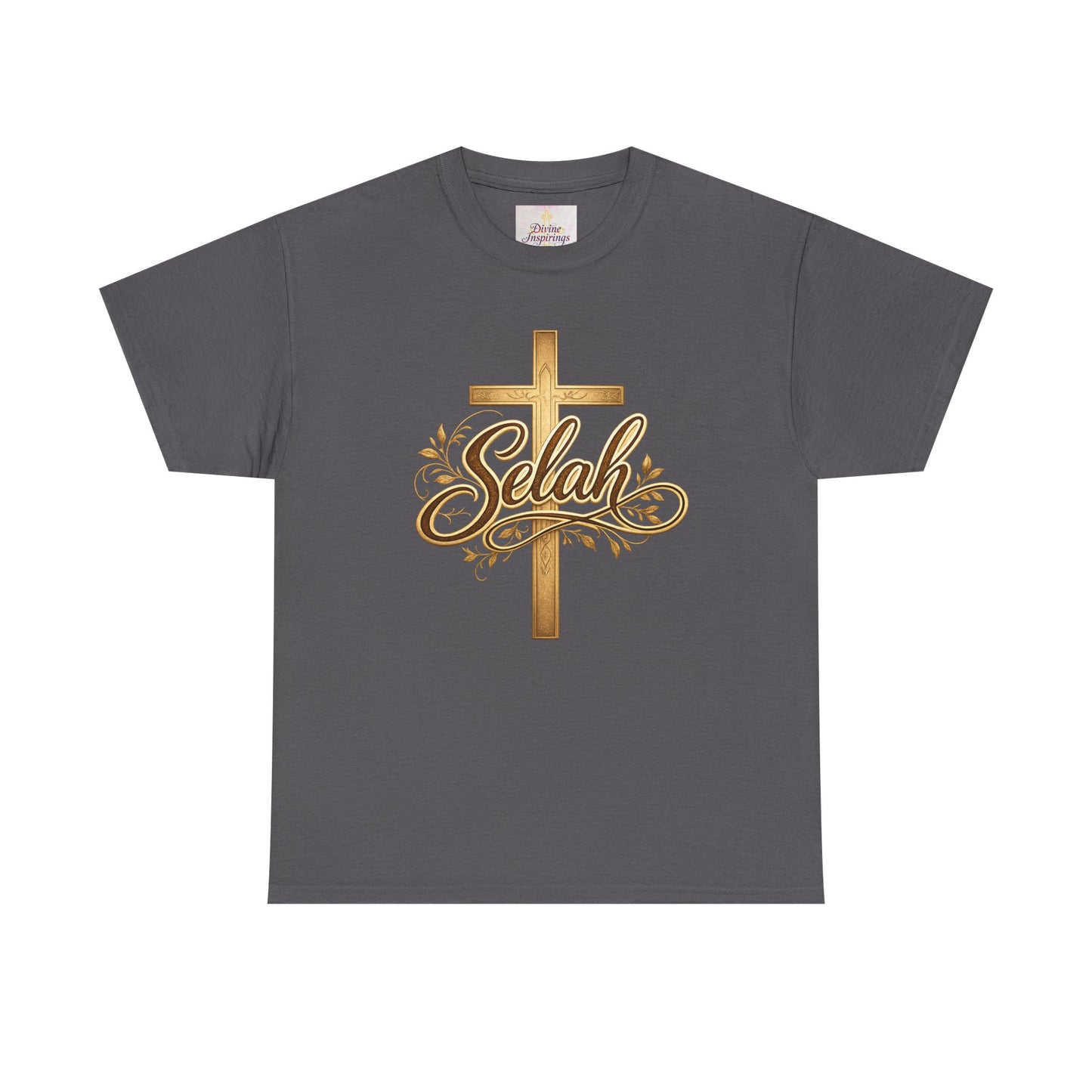 Selah Cross Tee — Women's Christian T‑Shirt with Gold Script