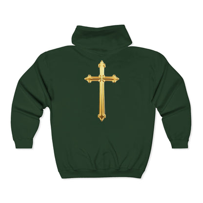 Golden Grace Women's Zip-Up Hoodie with Gold Cross Design