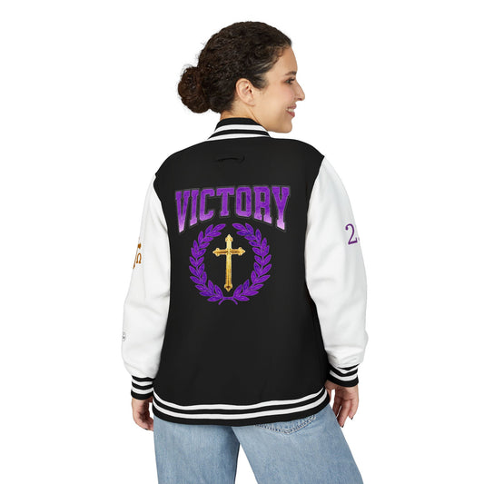 Victory in Christ Women’s Letterman Jacket – Grace in Triumph