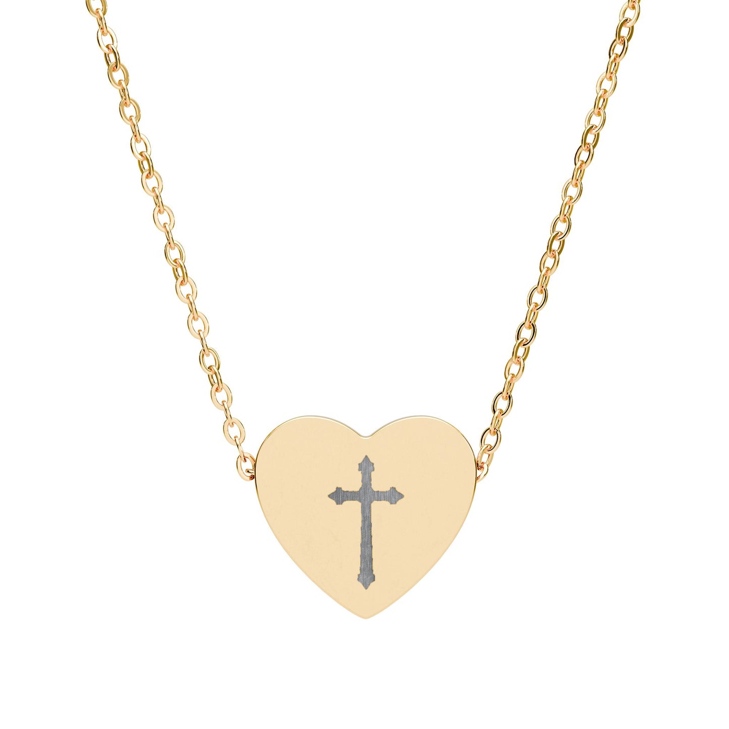 Bold Cross Engraved Heart Necklace – Statement Christian Jewelry