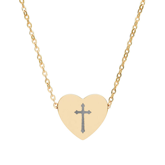 Bold Cross Engraved Heart Necklace – Statement Christian Jewelry