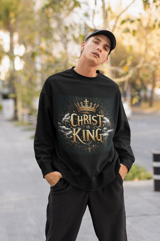 Men’s “Christ is King” Christian Sweatshirt – Warm Faith Statement Pullover