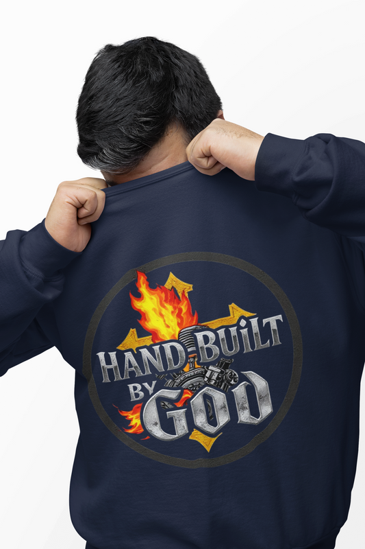 Men’s “Hand Built by God” Christian Sweatshirt – Bold Faith Identity Pullover