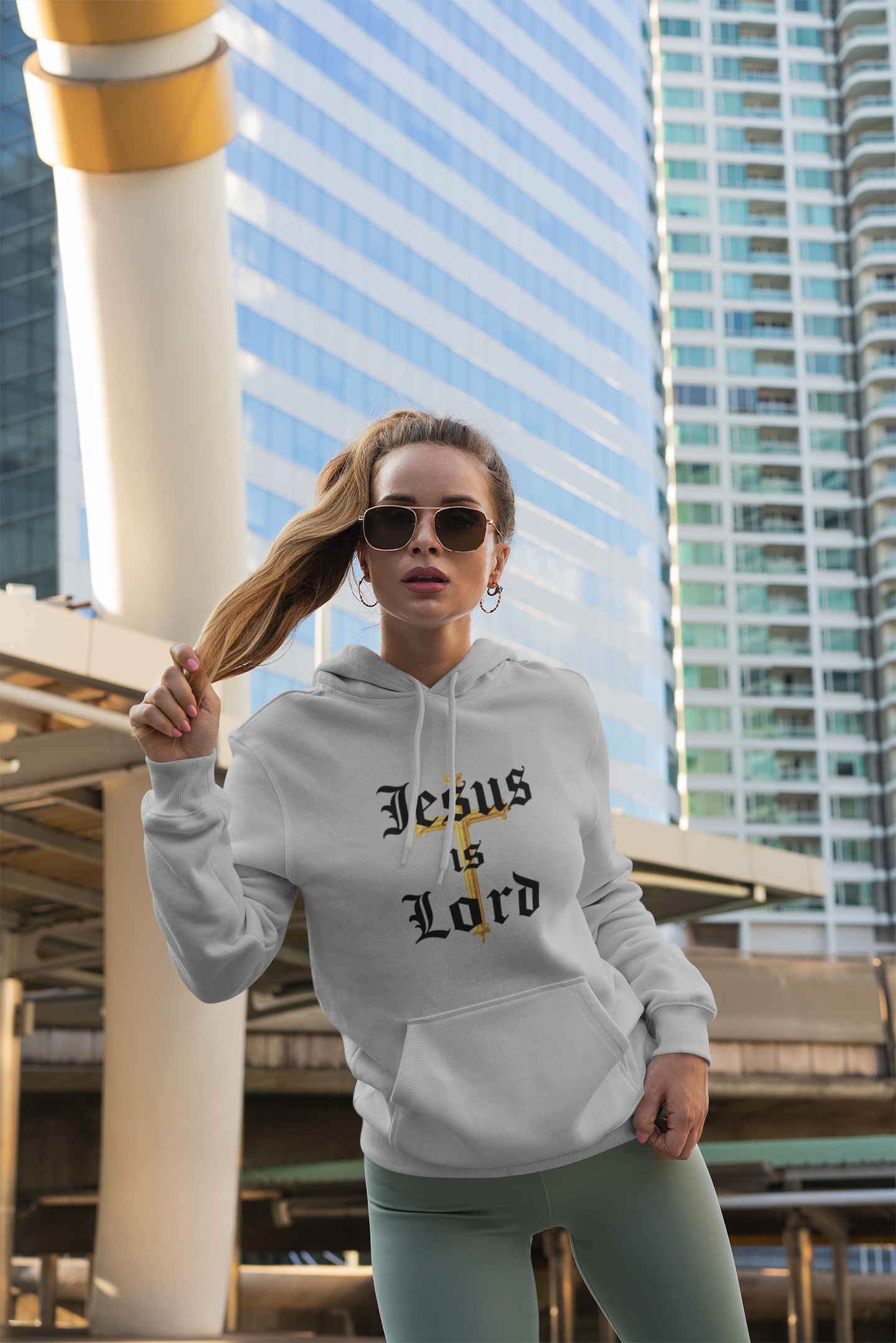 Women’s “Jesus is Lord” Christian Hoodie – Faith Statement Pullover with Cross