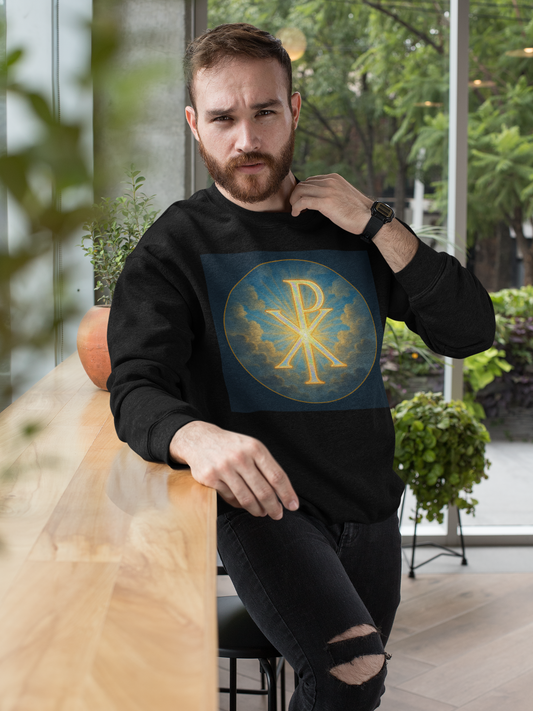 Men’s Christian Sweatshirt with Chi Rho – Classic Symbol of Faith Pullover