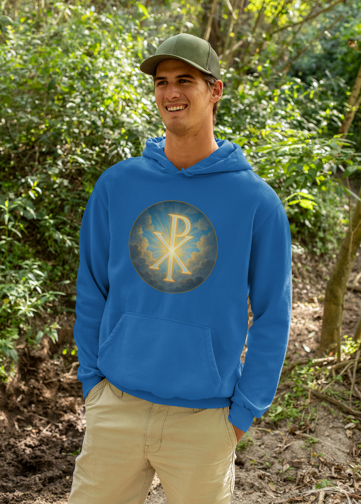 Men’s Christian Hoodie with Chi Rho Symbol – Faith Emblem Pullover