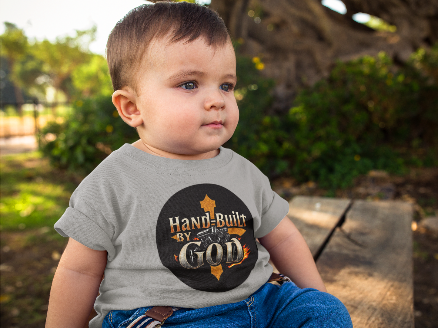 “Hand Built By God” Infant Boys Christian T-Shirt – Faith-Inspired Baby Tee