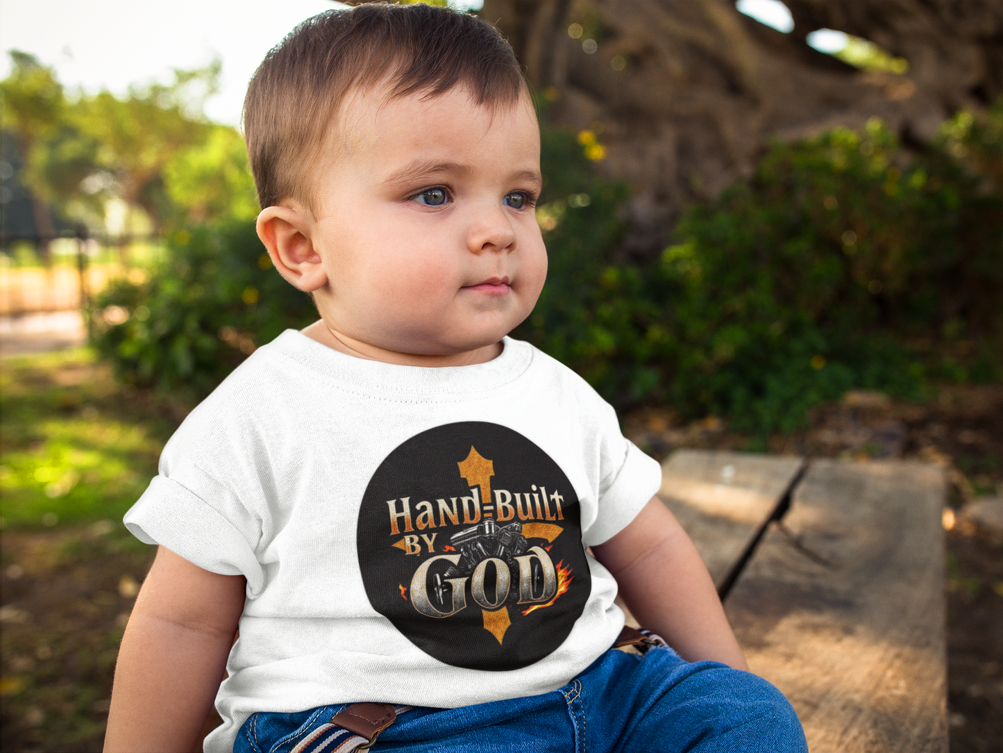 “Hand Built By God” Infant Boys Christian T-Shirt – Faith-Inspired Baby Tee