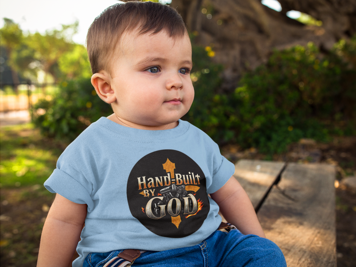 “Hand Built By God” Infant Boys Christian T-Shirt – Faith-Inspired Baby Tee