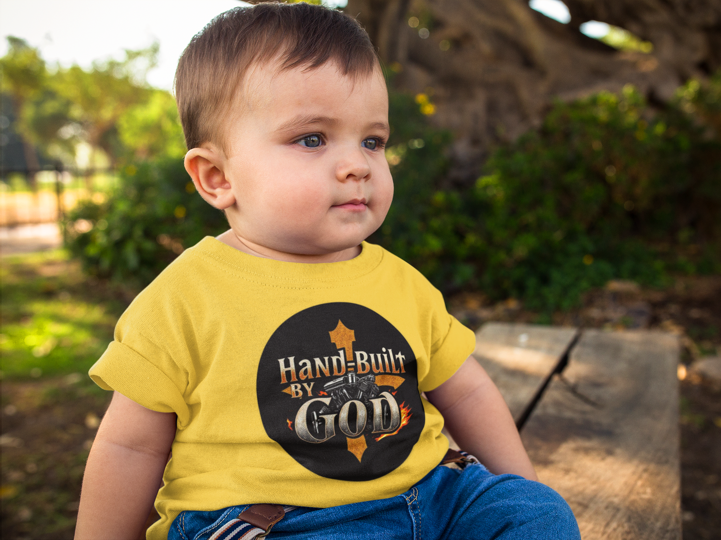 “Hand Built By God” Infant Boys Christian T-Shirt – Faith-Inspired Baby Tee