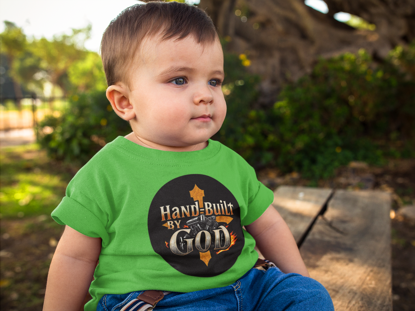 “Hand Built By God” Infant Boys Christian T-Shirt – Faith-Inspired Baby Tee