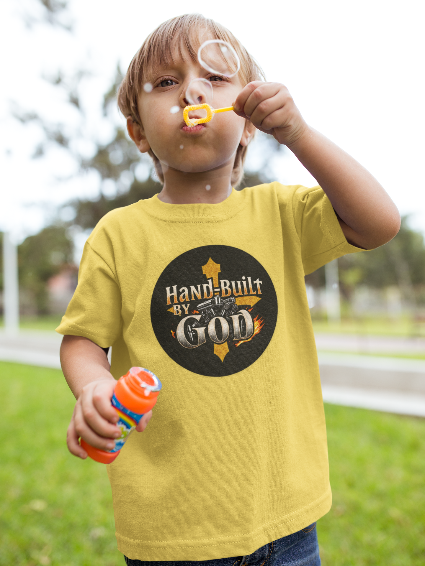 Toddler Boys “Hand Built By God” Christian T-Shirt – Bold Faith Tee for Little Boys