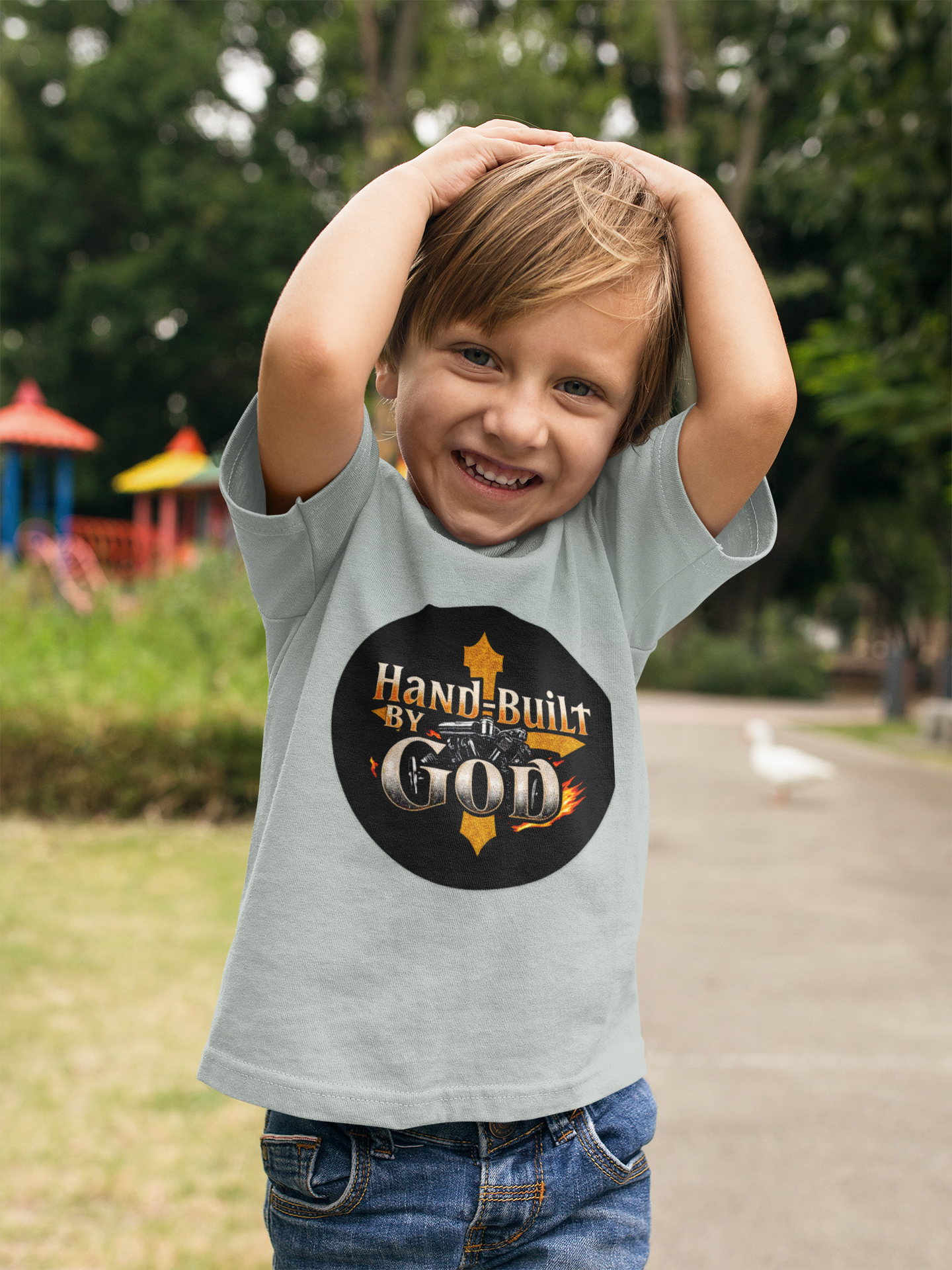 Toddler Boys “Hand Built By God” Christian T-Shirt – Bold Faith Tee for Little Boys