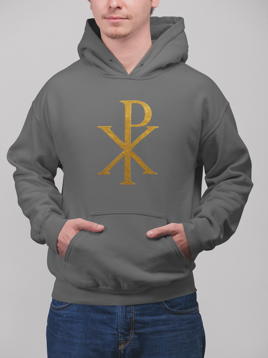 Men’s Christian Hoodie – Gold Chi Rho Symbol of Christ