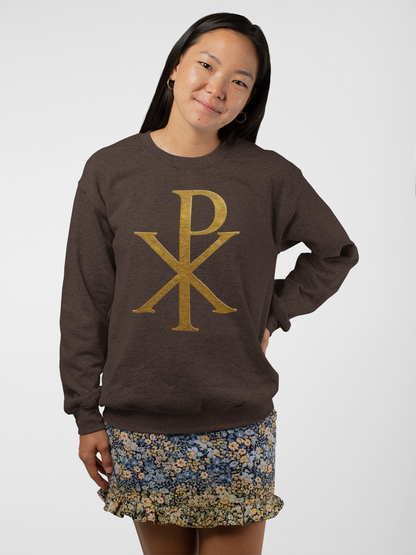 Divine Comfort – Women’s Gold Chi Rho Christian Sweatshirt