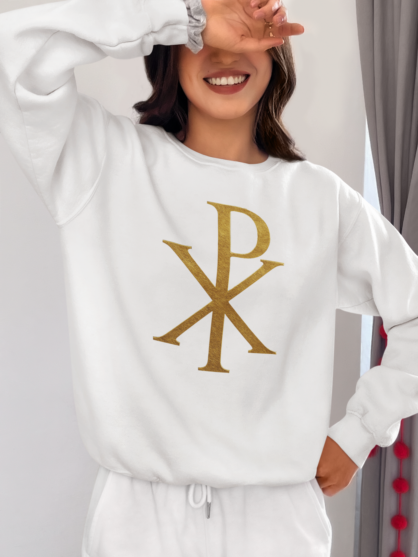 Divine Comfort – Women’s Gold Chi Rho Christian Sweatshirt