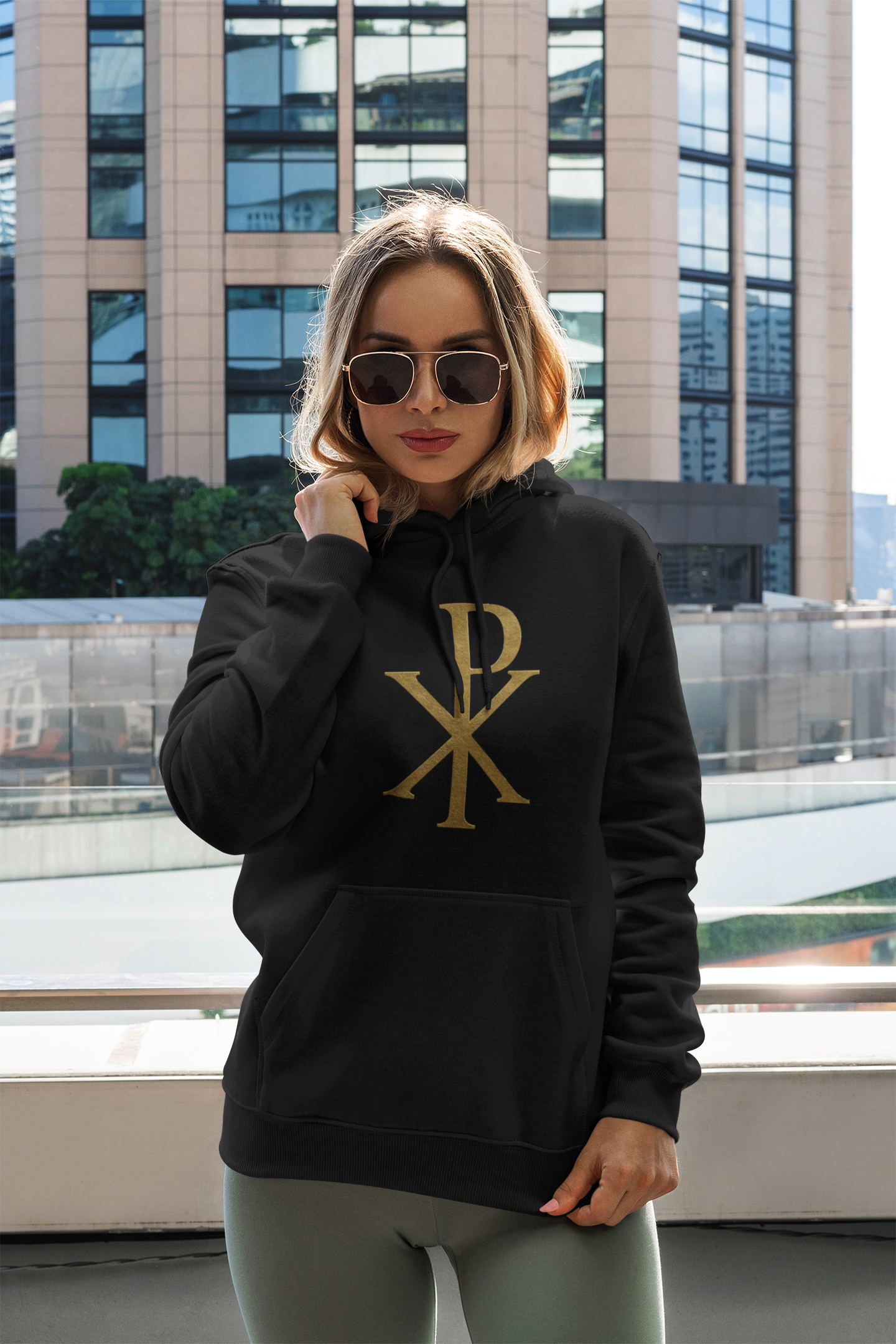 Anointed Warmth – Women’s Gold Chi Rho Christian Hoodie