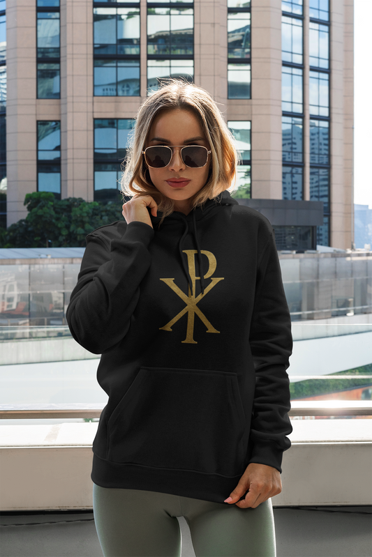 Anointed Warmth – Women’s Gold Chi Rho Christian Hoodie
