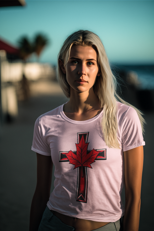Faith & Flag – Women’s Tee with Maple Leaf Cross