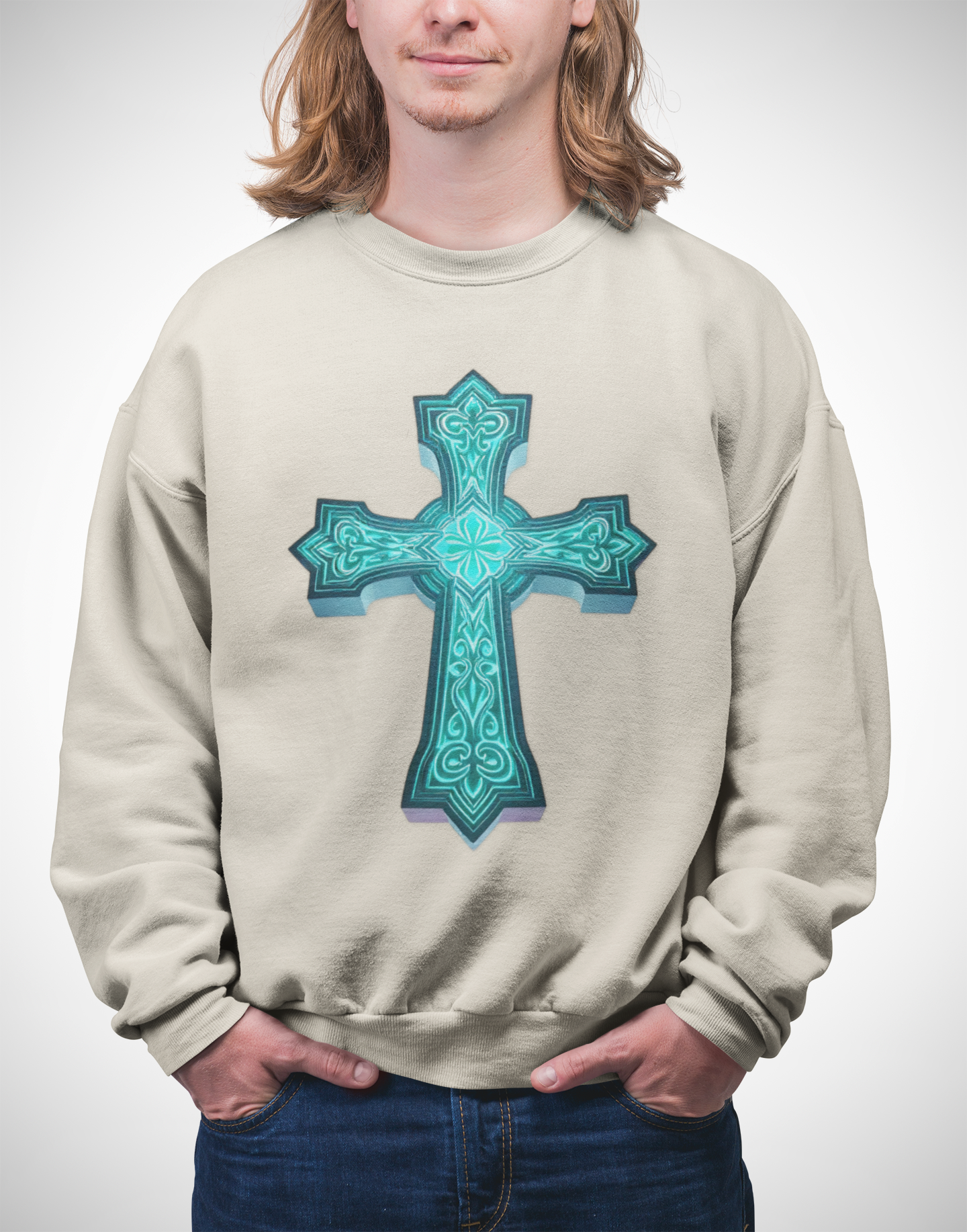 Men’s Faith-Forged Sweatshirt – Luminous Cross Design