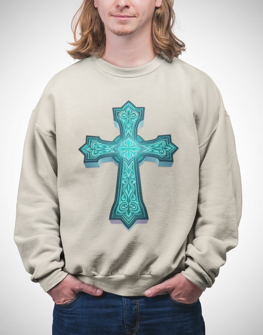 Men’s Faith-Forged Sweatshirt – Luminous Cross Design