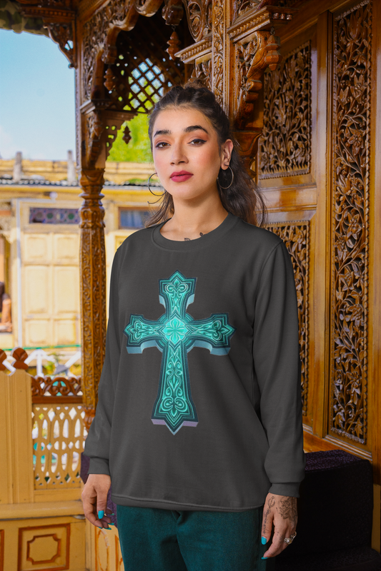 Women’s Radiant Light Sweatshirt – Luminous Cross Design
