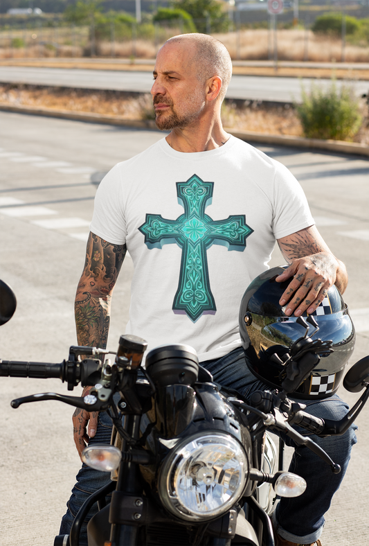 Men’s Beacon of Faith Tee – Luminous Cross Christian T-Shirt