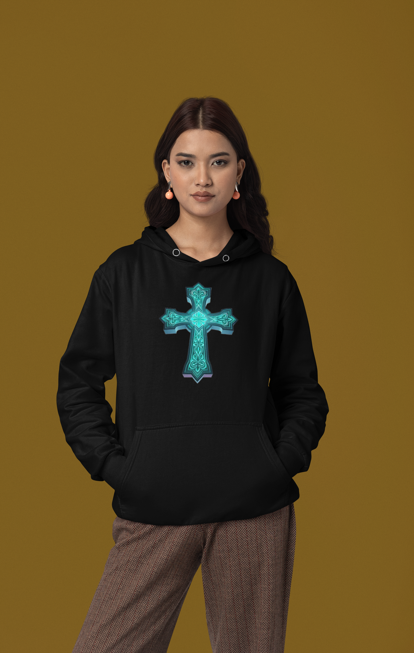 Women’s Heavenly Glow Hoodie – Luminous Cross Christian Design