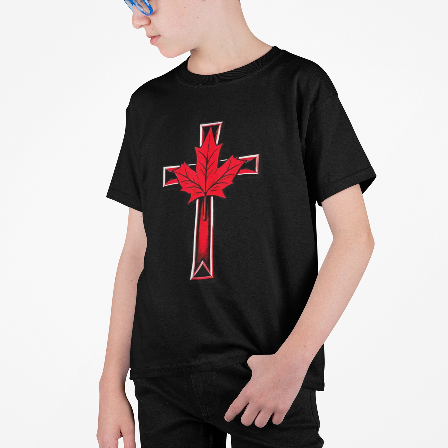 Faith & Freedom Roots – Heavy Cotton Cross & Maple Leaf Tee