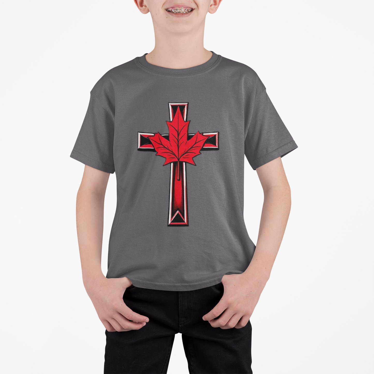 Faith & Freedom Roots – Heavy Cotton Cross & Maple Leaf Tee