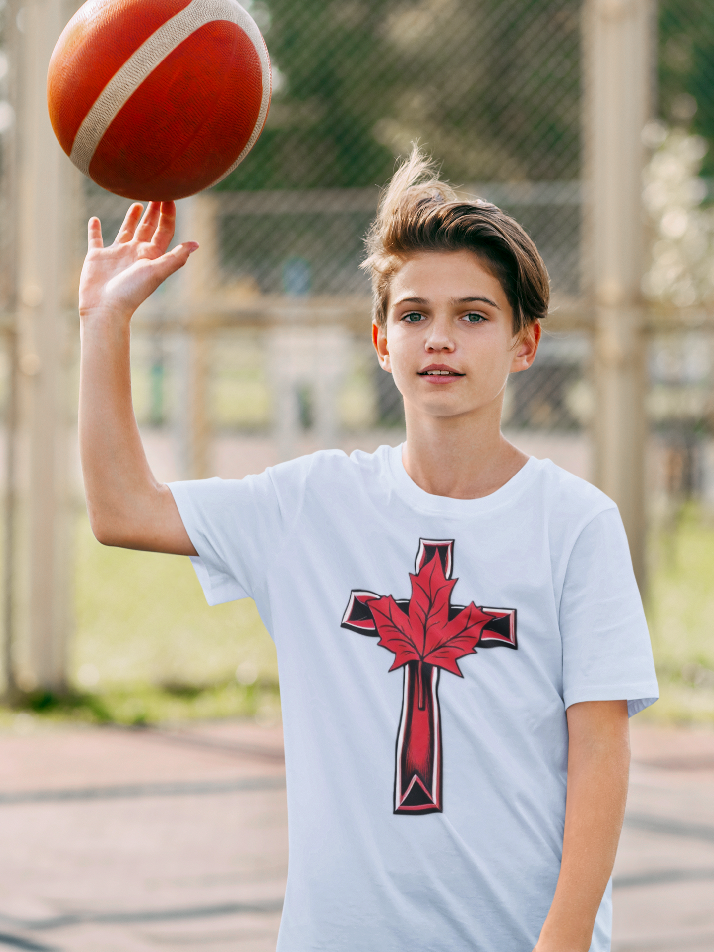 Faith & Freedom Roots – Heavy Cotton Cross & Maple Leaf Tee